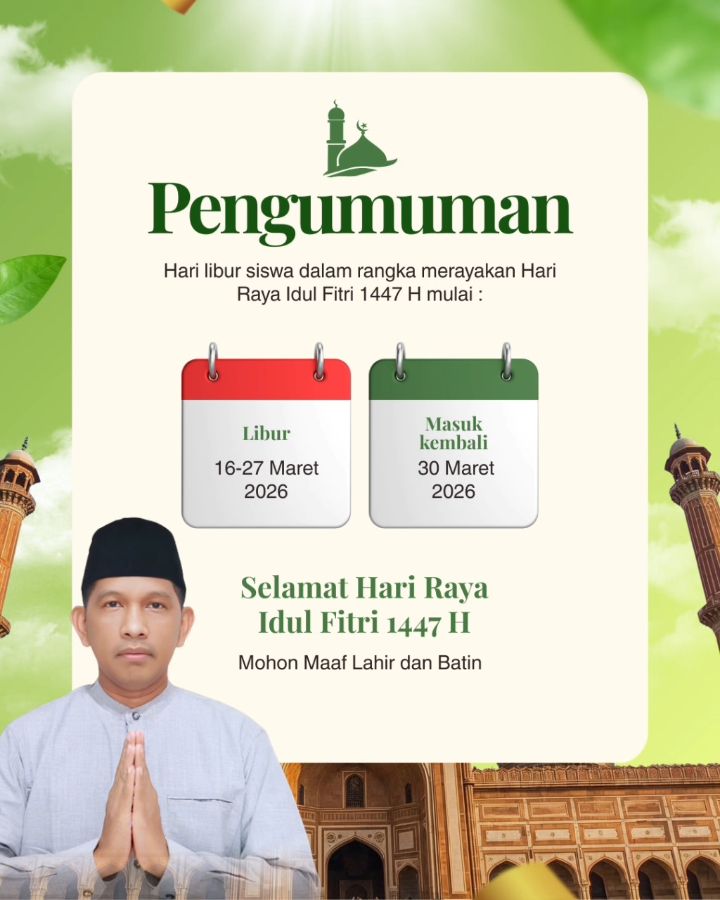 HARI LIBUR SISWA MENJELANG HARI RAYA